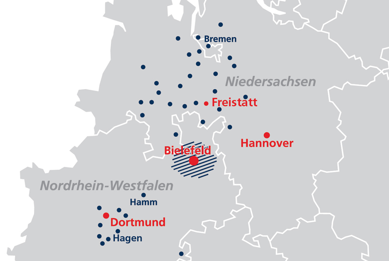 Symbolbild Landkarte Einsatzstellen und Regionen